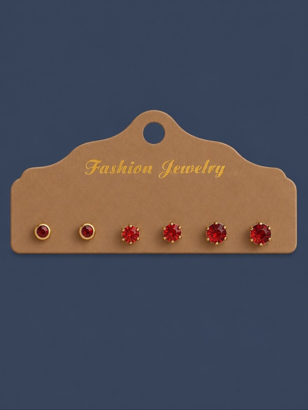 Vintage Three Pair Red Rhinestone Stud Earrings